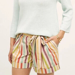 Anthropologie Eva Franco rainbow striped paper bag shorts 9754